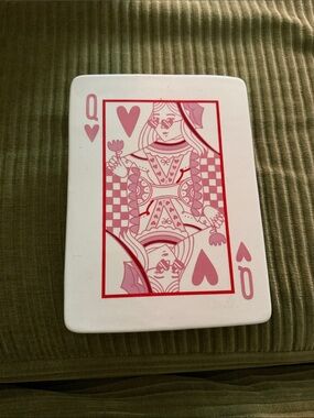 Pink Queen of Hearts Playing Card ceramic serveware